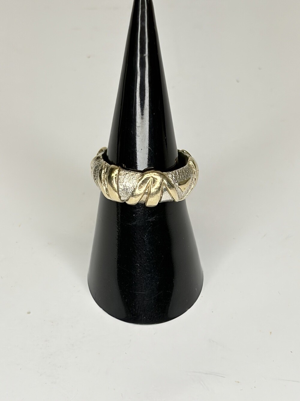 14K Gold 925 Sterling Silver Mixed Metal Ribbon Band Ring Size 7 Heavy 8.1g